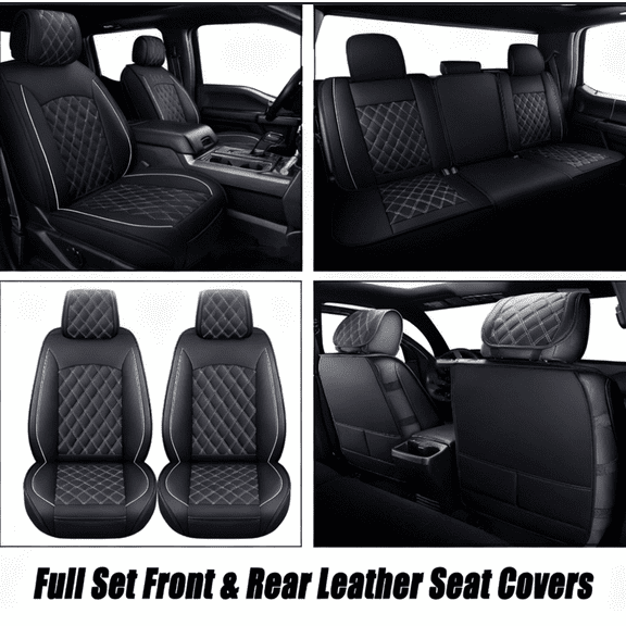 HUOEPU Front Rear Leather Car Seat Covers for Chevy Silverado for GMC Sierra 2007-2021 Car Seat Covers Full Set Front Rear Second Row Black