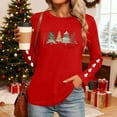 thumbnail image 6 of Christmas Tree Shirt Women Christmas Embroidered Trees Long Sleeve Shirts Gift Xmas Graphic Tee Tops, 6 of 7
