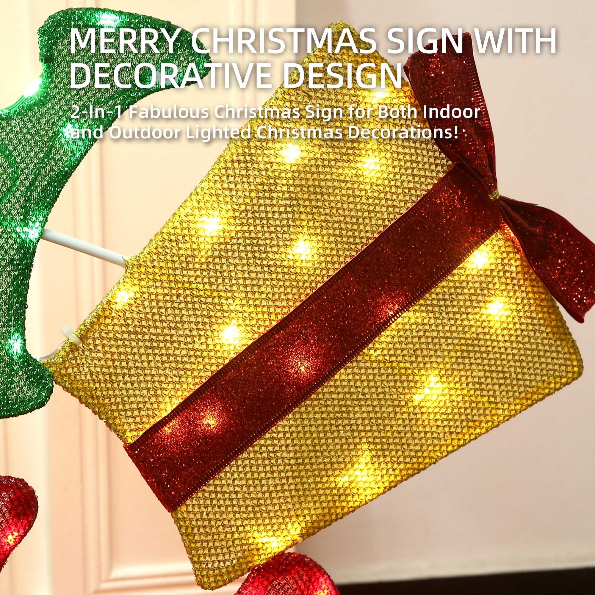Starfree 60"L Merry Christmas Sign Outdoor Christmas Yard Decoration Light Outdoor Christmas Lawn Ornaments Yard Sign Decor with LEDs for Porch Garden