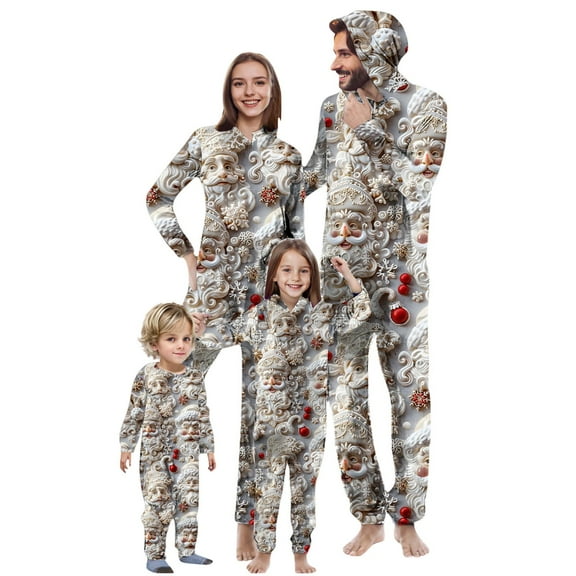 Odeerbi Christmas Onesie Pajamas for Family Holiday Hooded Sleep Jumpsuit Long Sleeve Family Christmas Pajamas Matching Sets Dad Stripe Print Jumpsuit Sleepwear Xmas PJs Set Multicolor