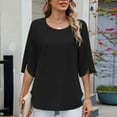 thumbnail image 3 of yillto Women Chiffon Blouse 3/4 Sleeve Crewneck Pleated Shirts Flowy Elegant Dressy Shirt Ladies Outfits, 3 of 7