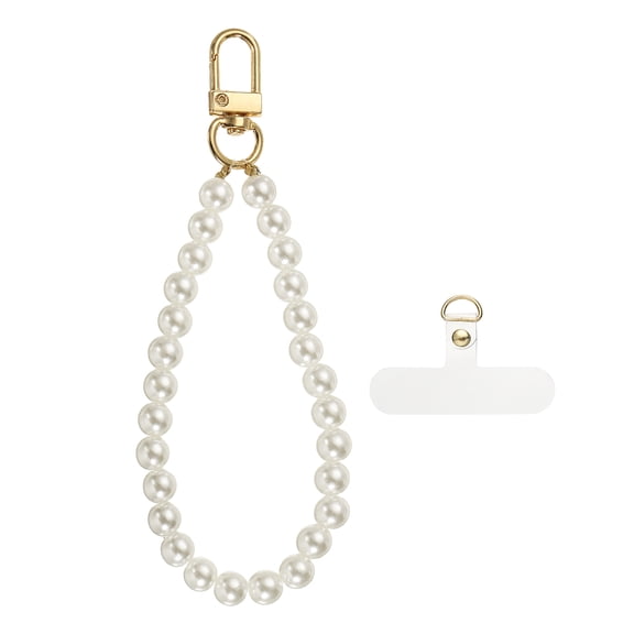 Uxcell Beaded Phone Charm (13cm, Gold) - Pearl Cellphone Lanyard Strap Chain Phone Wrist Lanyard Bracelet with Tether Tab for Women Smartphones Cameras Keychain