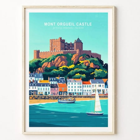 Mont Orgueil Castle Jersey Channel Island Wall Art, Jersey Channel Island Travel Print, Mont Orgueil Castle Poster, Miminalist Cityscape Wall Art, Modern Wall Decor, 8x12 UNFRAMED