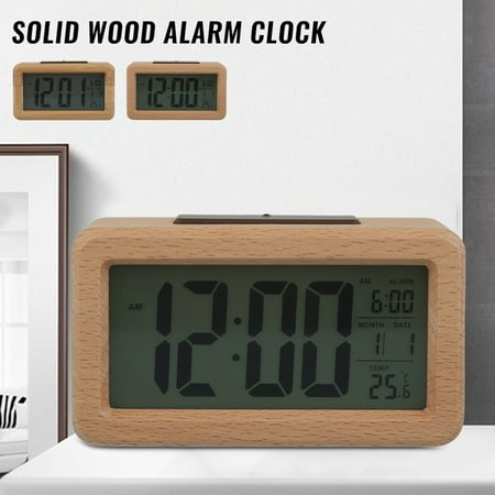 clocks alarm bedside willstar battery clock powered wooden non snooze temperature automatic display light nightlight function docks speaker bedroom ticking
