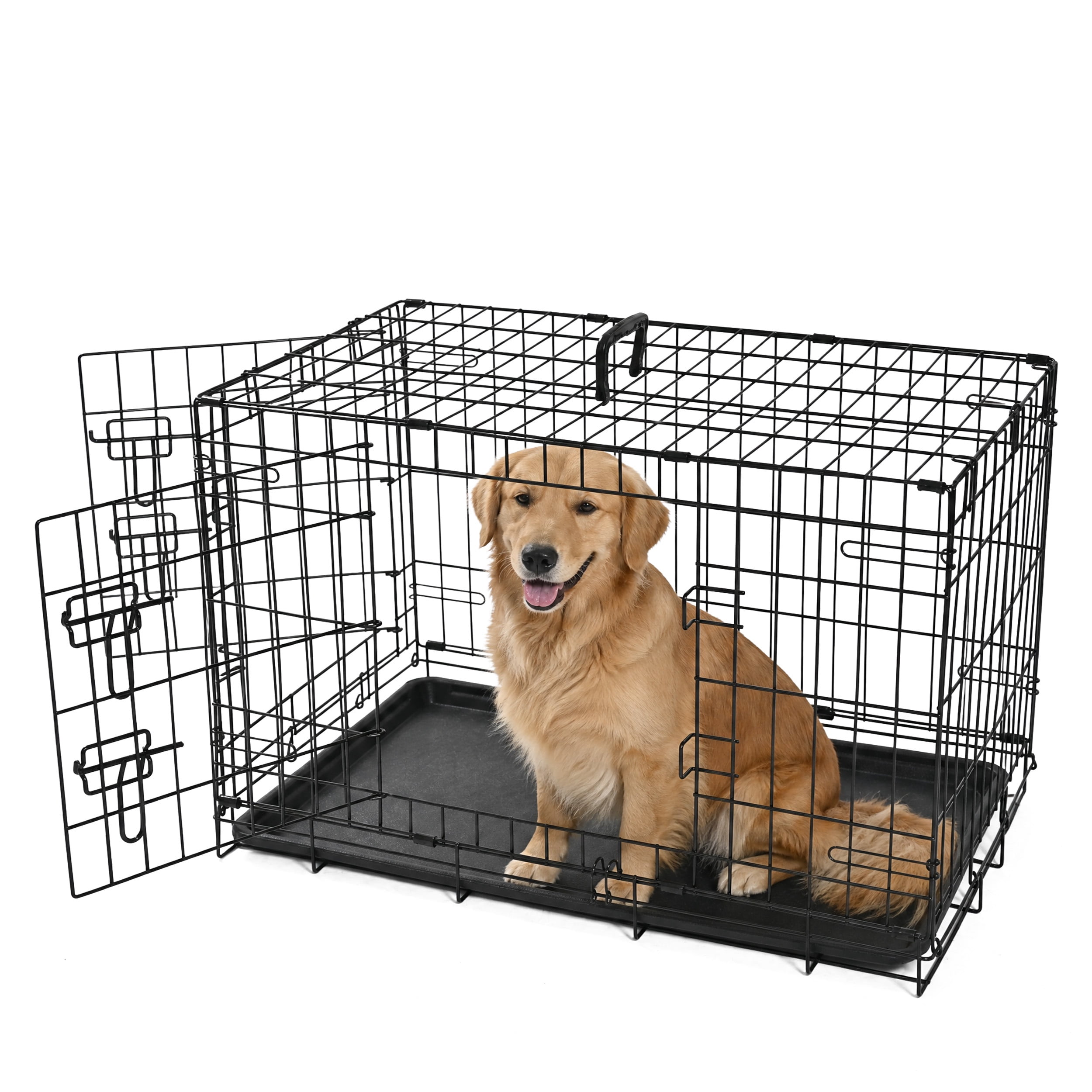 ABC Pet Folding Metal Dog Crate, Durable Double-Door Wire Pet Kennel with Leak-Proof Tray,42.5x28x30inch