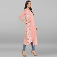 thumbnail image 5 of Janasya Indian Round Neck 3/4 Sleeve Floral Print Pink Poly Crepe Layered Kurta For Women, 5 of 8