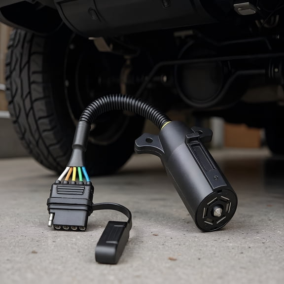 GJX 7 Pin to 5 Pin Trailer Adapter,7 Way Round to 5 Way Flat Trailer Plug,RV Blade 7 Way to 5 Pin Flat Trailer Light Wiring Connector,11.6 Inch Plug and Play 16 Gauge Copper Cable with Dust Cover