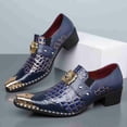 thumbnail image 4 of Men's Luxury Crocodile-Embossed Dress Shoes with Gold-Tone Medusa Buckle - Pointed Toe Formal Loafers for Buckle Block Heel Loafers for Formal & Party, 4 of 6