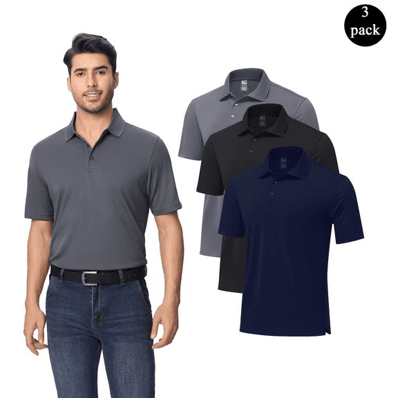 Zfeel Men's Dry Fit Performance Polo Shirt, Moisture-Wicking UV Protection, Mix Color, Pack 3, XS