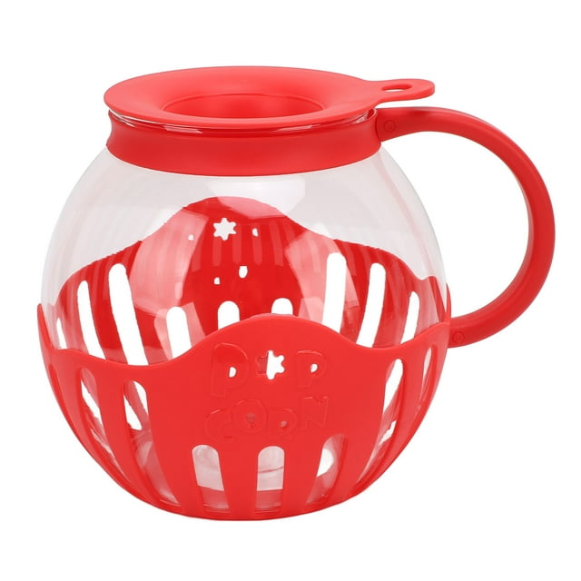 Bocal à Maïs Éclaté en Verre pour Micro-Ondes, Bocal à Maïs Éclaté en Verre avec Couvercle à Double Fonction et Poignée pour Fête de Cinéma Bleu, Rouge, Rose, Vert