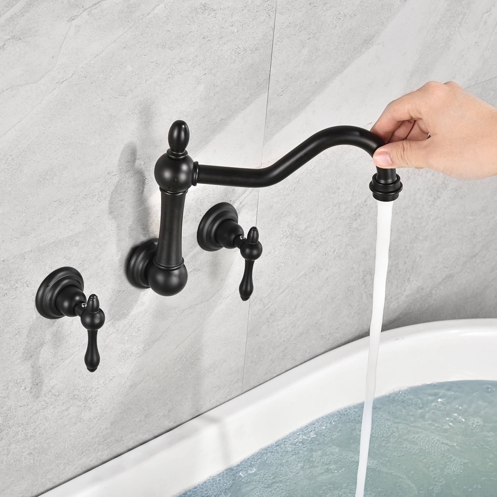 sumerain Black Tub Faucet Wall Mount Bathtub Filler Vintage Style 3 Holes 8 Inches Center