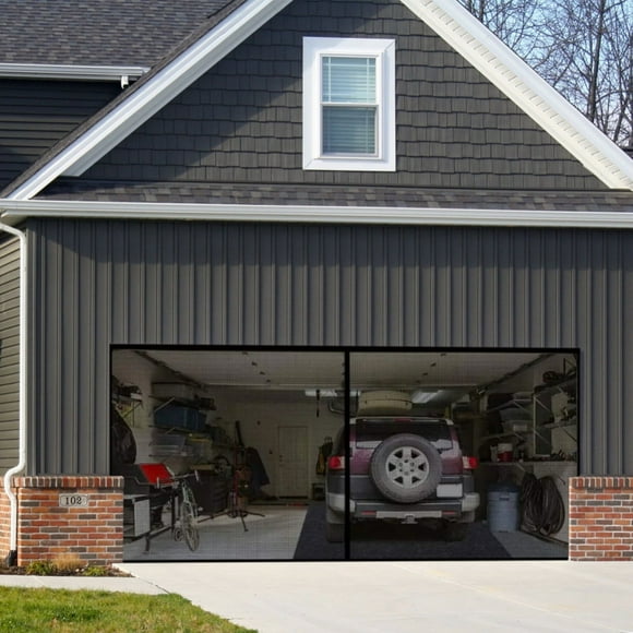 Magnetic Garage Door Screen 13x7FT- Reinforced Fiberglass Door Screen, High Energy Magnets, Hands Free Magnetic Screen Door