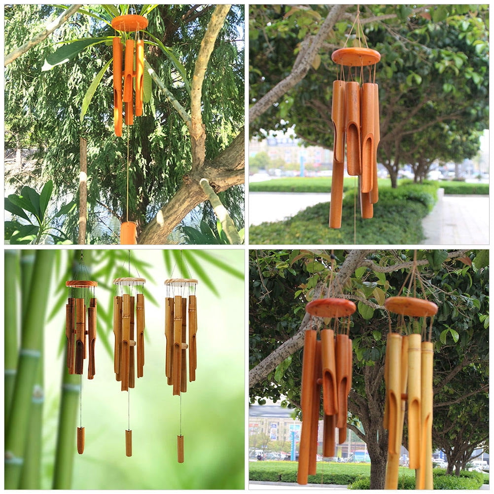 FRCOLOR Light Brown Bamboo Wind Chimes for Outside with Deep Tone for Patio and Home Decor