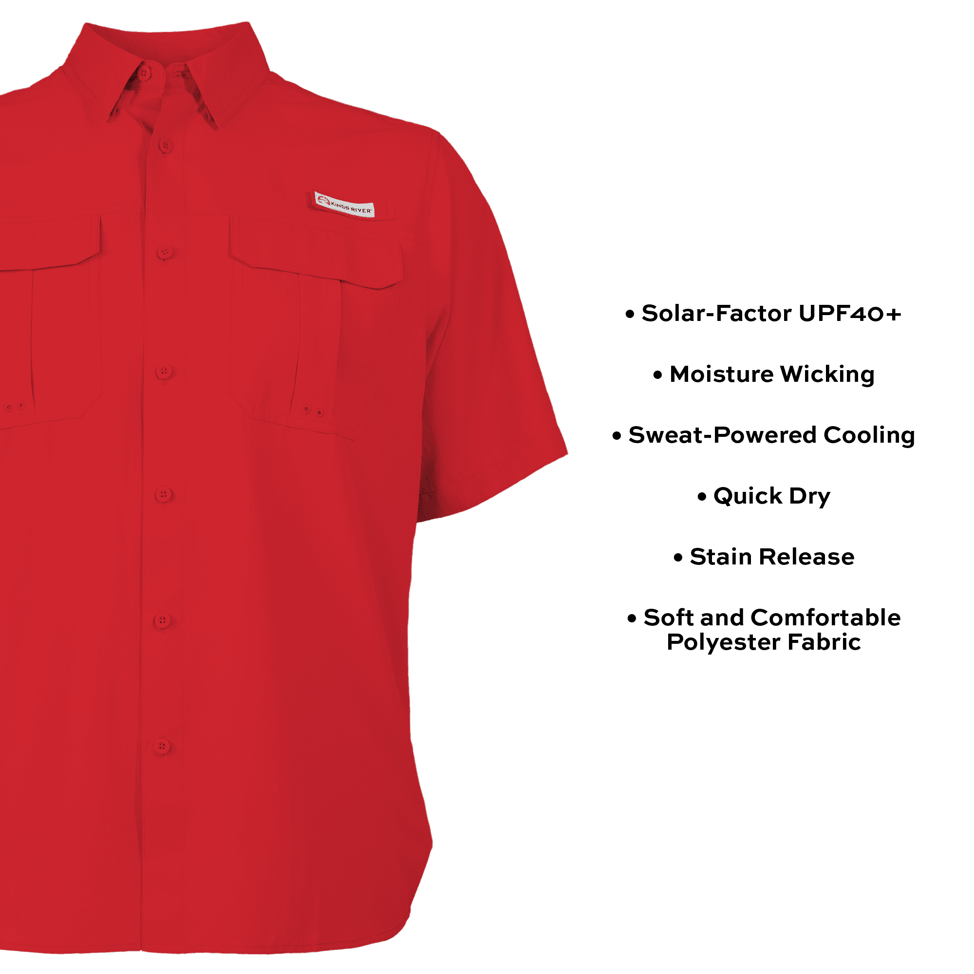 Kings River Men's Short Sleeve Fishing Guide Shirt, Red, Size Large