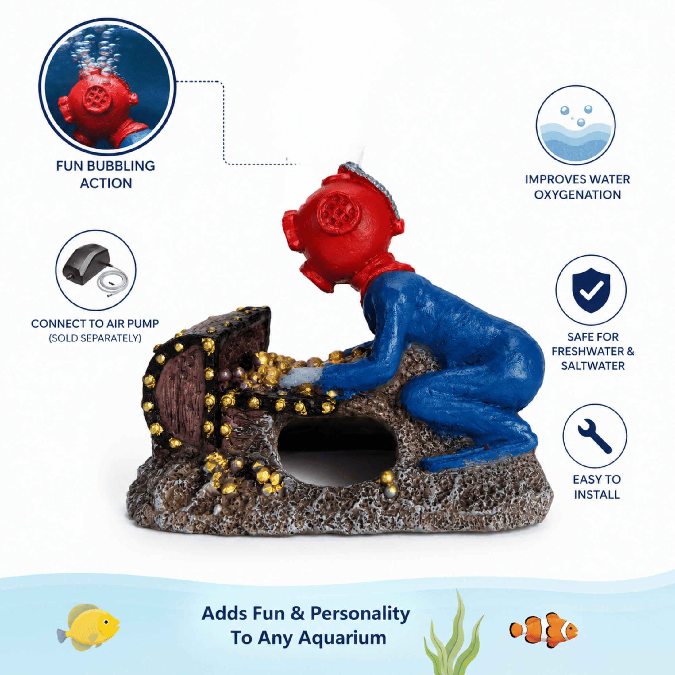 Sporn Aquatics Gassy Diver Aquarium Decoration, Bubbling Fish Tank Ornament for Freshwater & Saltwater Aquariums Decor