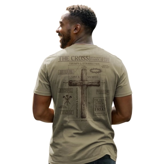Kerusso Unisex Short Sleeve Casual T-Shirt, The Cross, Khaki, SM