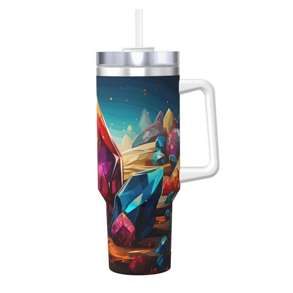 Vsdgher Colorful Stone World Pattern 40 oz Tumbler with Handle and Straw Lid | Insulated Cup Reusable Stainless Steel Water Bottle Travel Mug | Gifts for Women Men Him Her