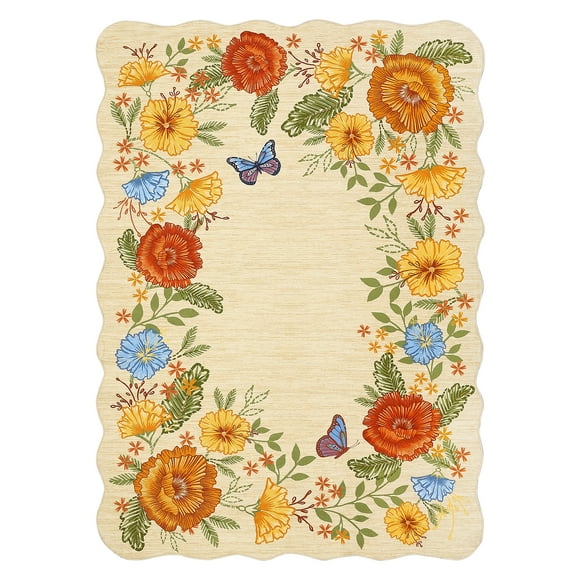 Tapis Lavable Résistant aux Taches – Tapis à Poils Courts à Motif Floral avec Bord Festonné Antidérapant, Déco Ferme Moderne et Douce pour Salon, Chambre, Salle à Manger, Chambre de Bébé et Bureau – Noir, Rose, Jaune 9x12 Pieds, USA