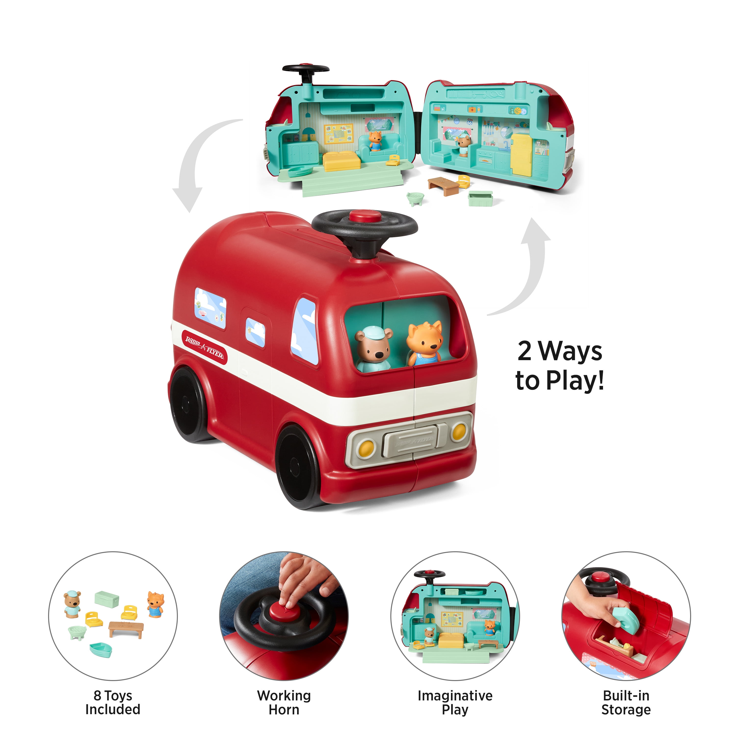 Radio Flyer Ride & Play Camper Playset, Ride-on for Kids, Red, Quantity 1