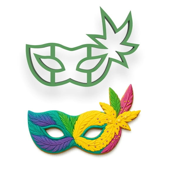 Mighty Gadget Mardi Gras Masquerade Mask Cookie Cutter (Green) - 5.5x3.5 Inches, Festive Carnival Baking Tool for Party Treats