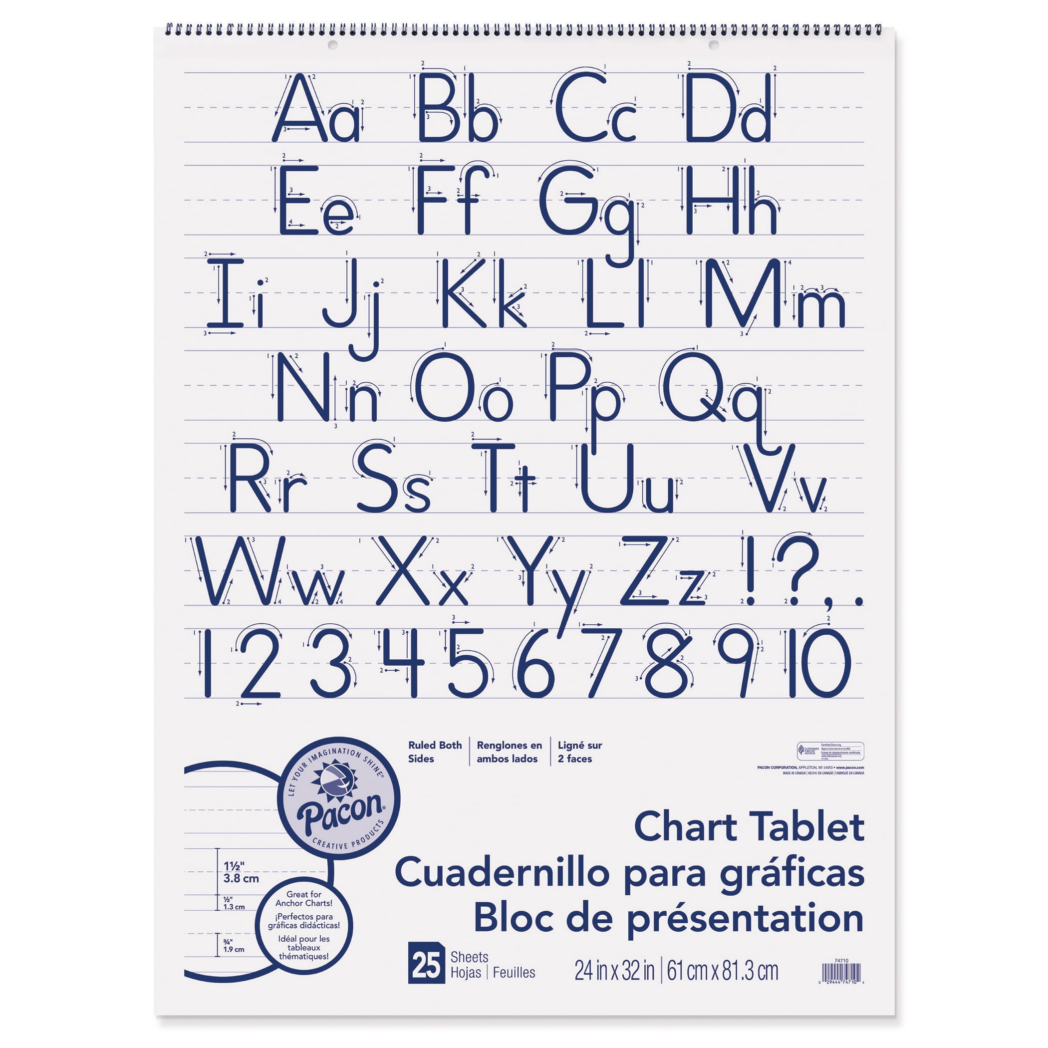 Pacon Chart Tablet, Manuscript Cover, 1-1/2" Ruled, 24" x 32", 25 Sheets, Pack of 2