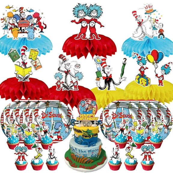 Seuss Party Supplies Decor Plates Fans Decorations Honeycomb Centerpieces Cake Toppers
