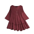 thumbnail image 1 of MAWCLOS Hauts pour Femmes Blouse en Dentelle Chemises Ajourées Tunique Col en V Ample Rouge Vin m, 1 of 2