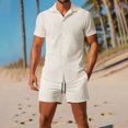thumbnail image 2 of Hinvhai Men's 2 Piece Short Set Cuban Guayabera Shirts Short Sleeve Casual Beach Outfits Set Khaki XXL(XXL), 2 of 8