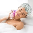 thumbnail image 2 of 2pcs Waterproof Bathing Hat Elastic Shower Caps Double Layer Bathing Hair Cover, 2 of 8