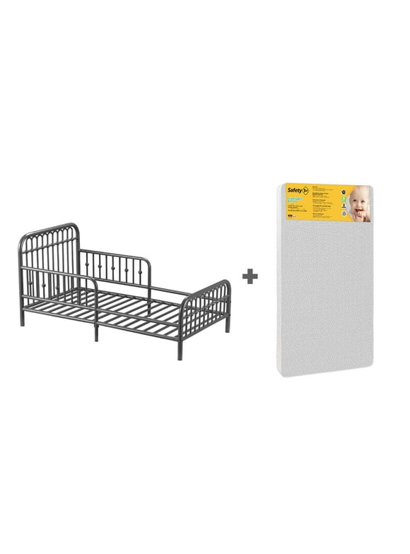 Little Seeds Monarch Hill Ivy Metal Toddler Bed with Safety 1st Sweet Dreams Baby & Toddler Mattress, Graphite Gray