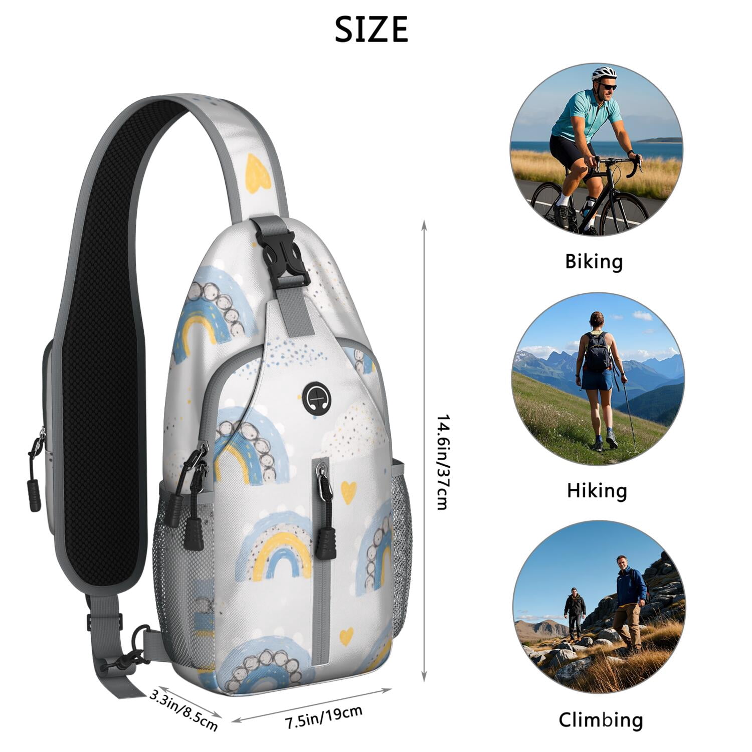 Rainbow Cartoon Crossbody Sling Bag for Women Men Hiking Sling Backpack Sling Backpack for Traveling Office Hiking Sling Pack Trendy Sling Backpack