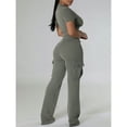 thumbnail image 3 of Women’s Two Piece Outfit – Ribbed Short Sleeve Crop Top & High Waisted Wide Leg Pants Set, Casual Lounge Matching Tracksuit, 3 of 6
