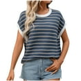 thumbnail image 3 of Horkkom Short Sleeve Sweater for Women Crew Neck Pullover Sweaters Summer Loose Casual Striped Shirt L, 3 of 10