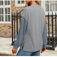 thumbnail image 6 of Jalioing Striped Shirts Tops for Women Casual Loose Long Sleeve Pullover Shirts Side Slit Crew Neck Fashion Tee, 6 of 7