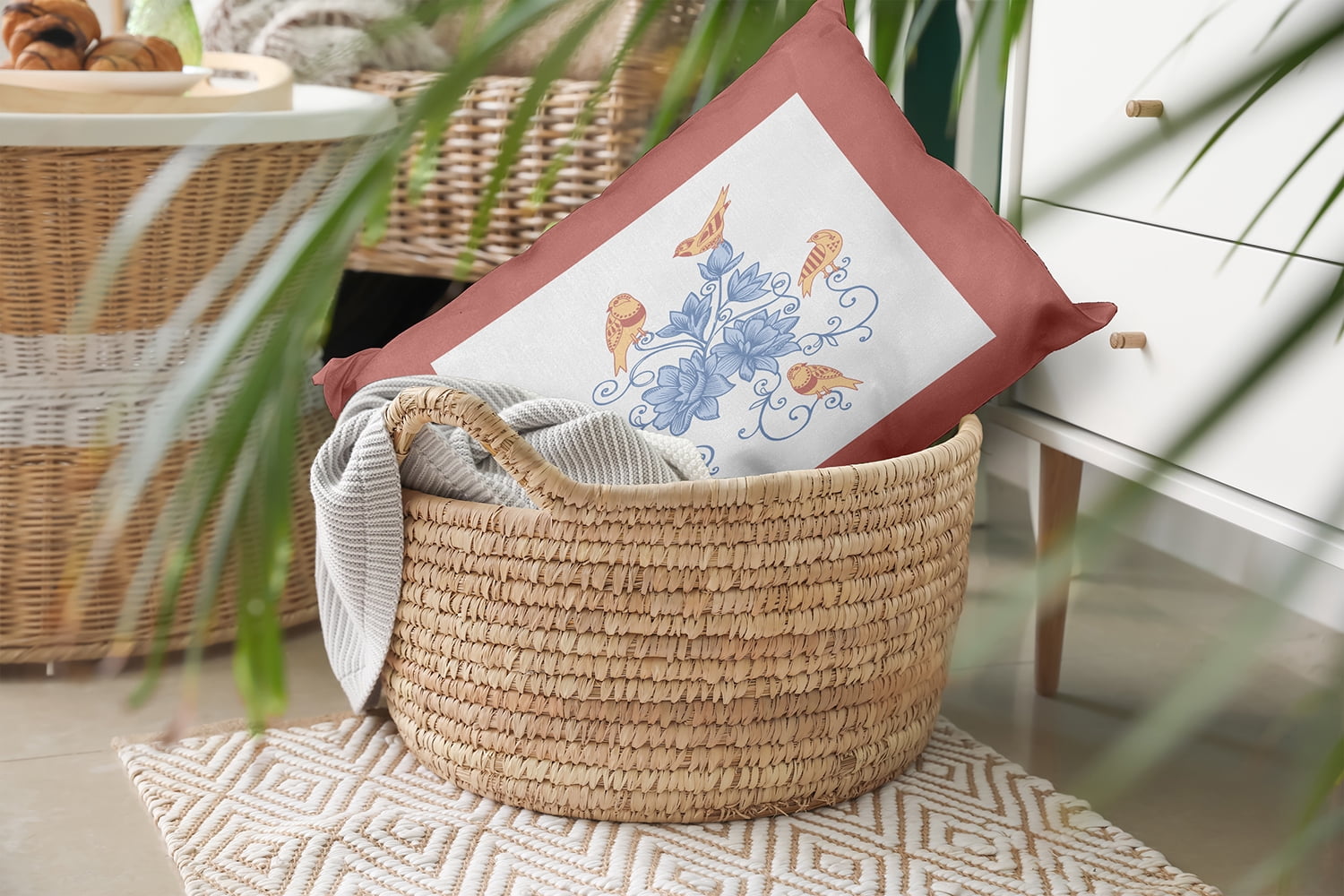 20" x 14" Simply Daisy Birds And Flowers Polyester Indoor/Outdoor Pillow, Rusty Mauve Qty 1