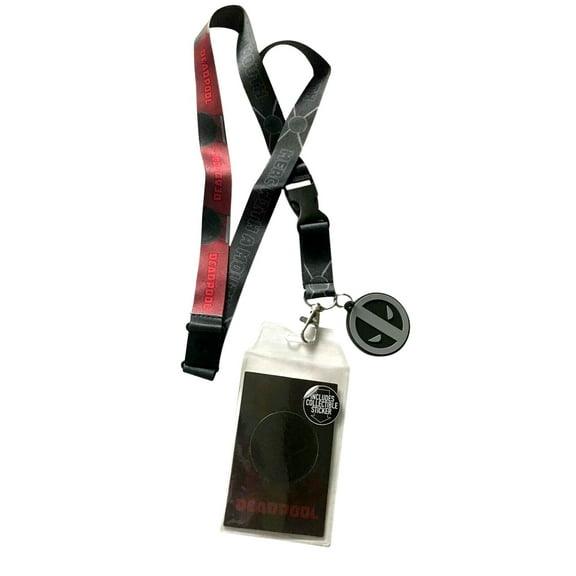 Deadpool Dark  Lanyard Badge ID Holder With Charm and Sticker