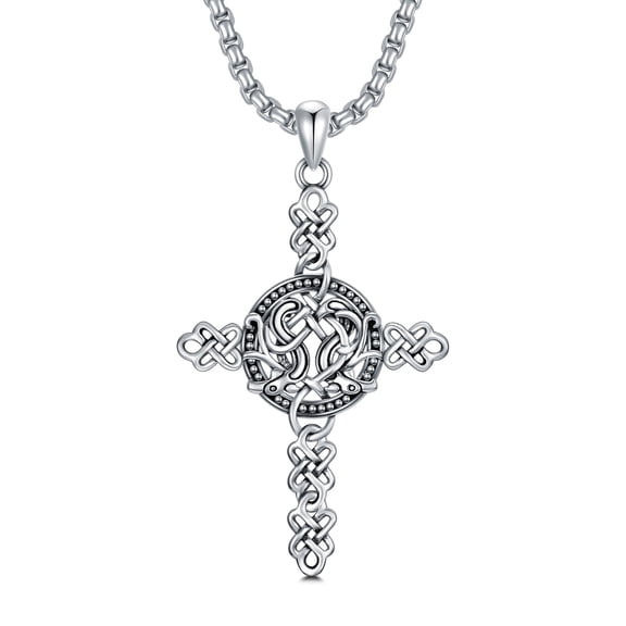 SOULMEET Christmas Day Gift Irish Cross Necklace for Men Sterling Silver Celtic Knot Cross Pendant with 22” 2” Stainless Steel Chain Jewelry Gift for Men