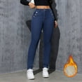 thumbnail image 4 of Women's Fleece Lined Wide Leg Jeans Stretchy Tummy Control Trendy Jeggings Denim Pants Winter Warm Trousers, 4 of 6
