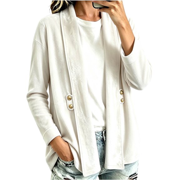 Cekizud Cardigans for Women Lightweight Velvet Long Sleeve Open Front Casual Outerwear Tops with Pockets, S-2XL