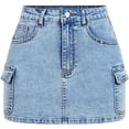 thumbnail image 3 of OGLCCG Teen Girl's Y2K Washed Jean Cargo Skirt Flap Pocket Zipper Fly Mini Denim Skirts Summer Trendy Casual Mini Jean Skirt 12-16 Years, 3 of 5