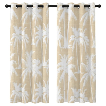 Beige Palm Tree Blackout Curtains 63 Inches Long Summer Tropical Country Nautical Beach Silver Tree Leaf Thermal Insulated Room Darkening Drapes with Grommets for Living Room 52 W x 63 L 2 Panels