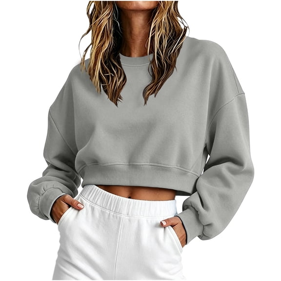 Sahpxhe Cropped Sweatshirt for Women Athletic Long Sleeve Crew Neck Pullover Casual Loose Fall Trendy Top Gray M