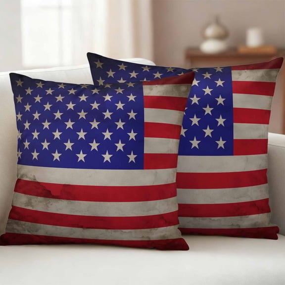 Pack of 2 Outdoor Pillow Covers 20x20 Inch Waterproof American Flag Throw Pillow Covers, Decorative Couch Pillow Case Sham USA Flag Retro Pillowcases Cushion Covers for Patio Garden