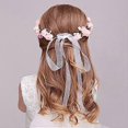 thumbnail image 4 of UBIUO - Corona rústica floral y ramillete de muñeca para novias, niñas de las flores, diadema con flores rosas ruborizadas, tiara, accesorio para el cabello para mujeres y niñas, 4 of 5