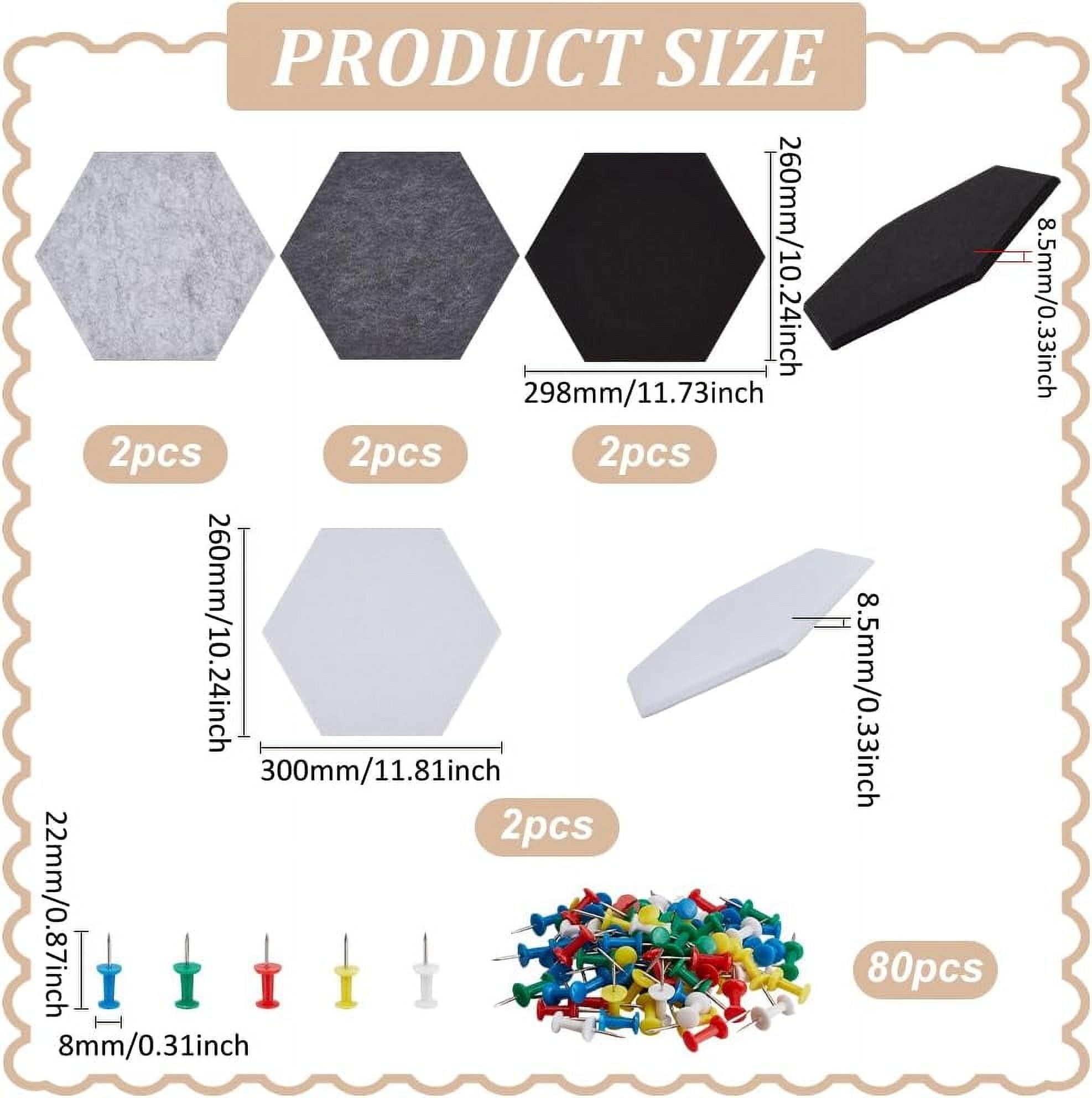 8 Pcs 4 Colors Hexagon Felt Pin Board Notice Boards with 80 Thumbtacks 10.2x11.7inch Self Adhesive Felt Pin Board DIY Bulletin Board Sound Absorbing Felt Board for Office diy