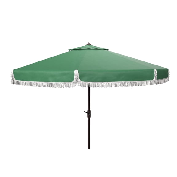 SAFAVIEH Milan 9' Market Crank Fringe Tilt Patio Umbrella, Hunter Green