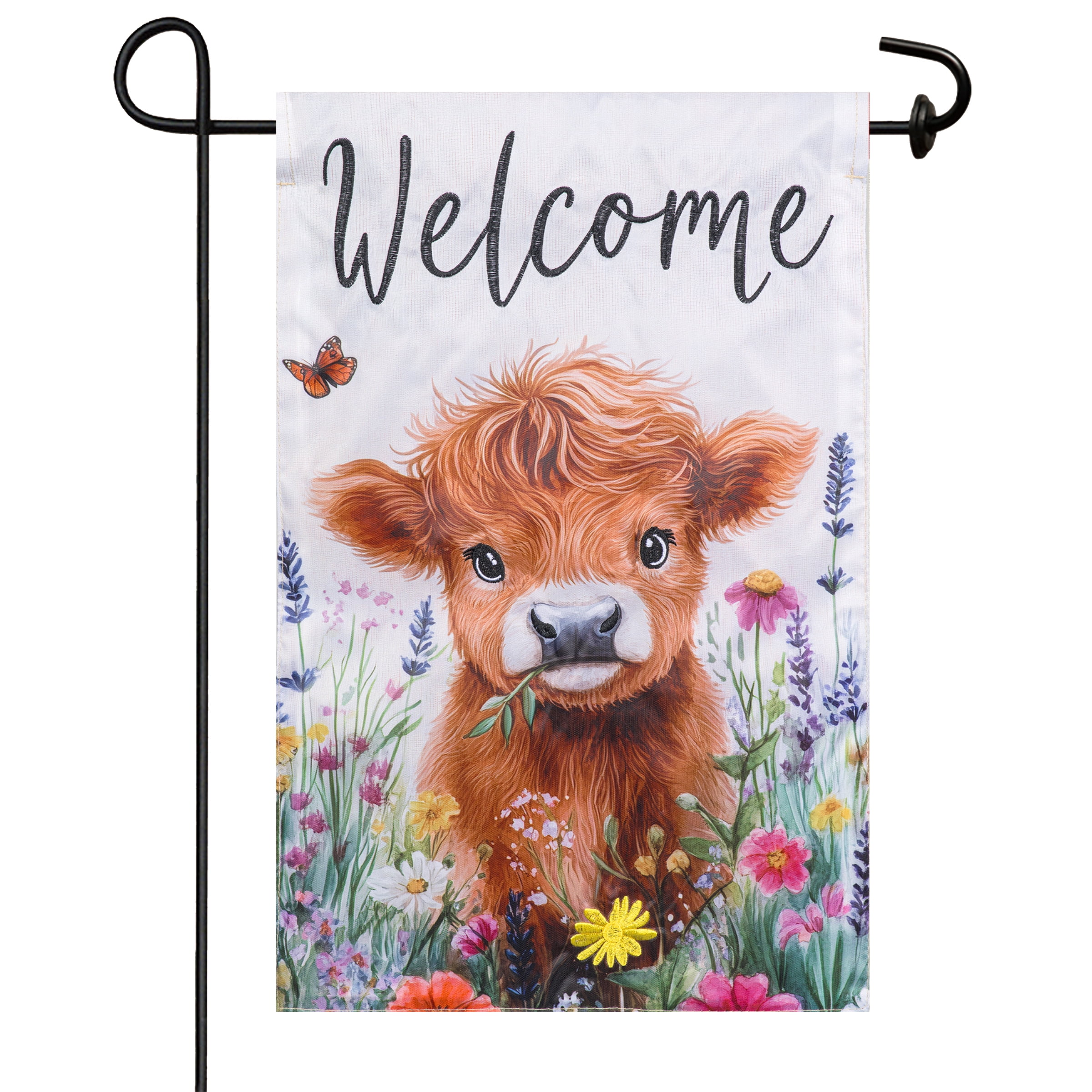 Meadow Creek 11.5" x 18" Spring Highland Cow Outdoor Yard Flag