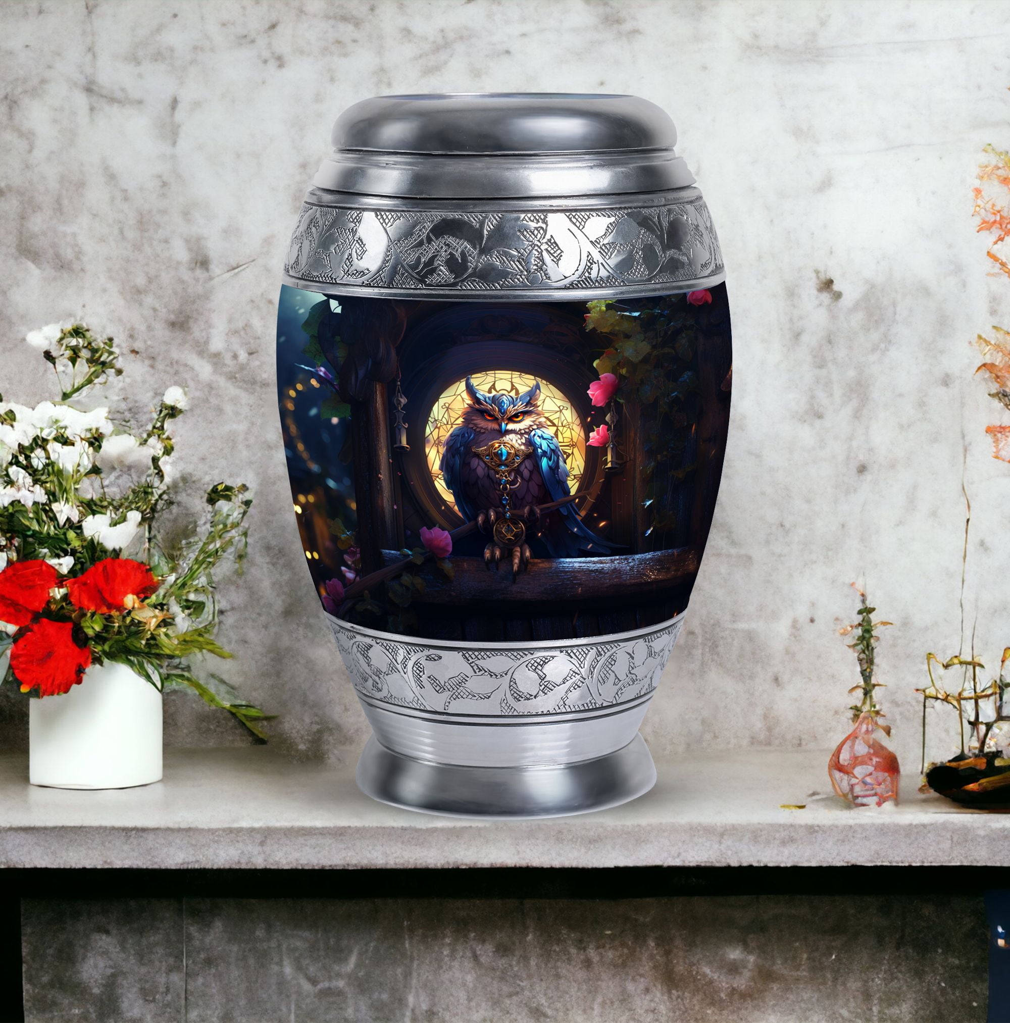 Owl Sitting Clock Tower Funeral Urns For Human Ashes Adult - Cremation Urn Human Ashes - Urns For Human Ashes Adult Female - Burial Urns For Adult Ashes Women With Bag (Size -10inch)