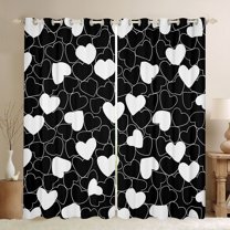 Feelyou Cartoon Love Heart Black Out Curtains, Black White Artwork Curtains Pack of 2 (42x63 Each), Teens Kids Boys Girl Bedroom Curtains, Blackout Curtains Bedroom Decor