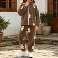 thumbnail image 5 of ITSAME Girls 2-Piece Fleece Outfit Cute Print Zipper Jacket and Jogger Pants Fall Winter Comfy Casual Set Brown Size 10, 5 of 7